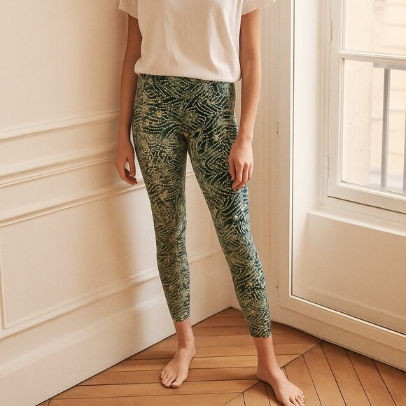 Soft Surroundings Green Print Pull On Pants Petite Large - Picture 1 of 8